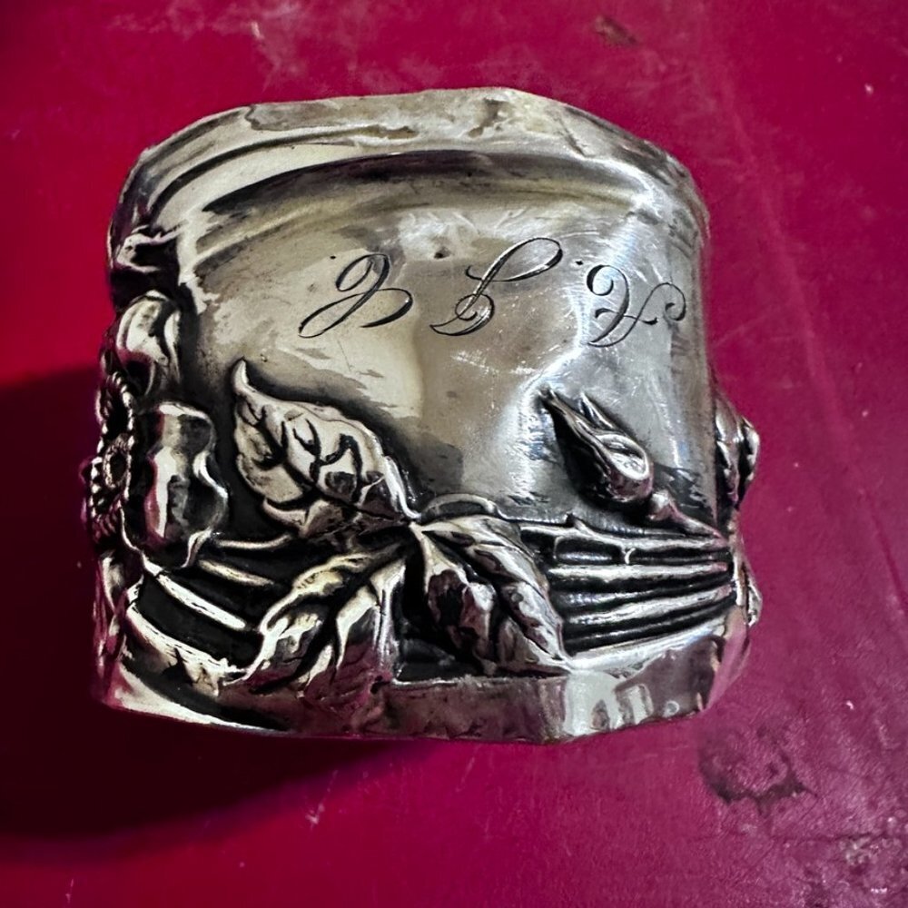 Art Nouveau Cuff Bracelet Floral Solid Sterling Silver 925 Antique Large - Picture 12 of 14